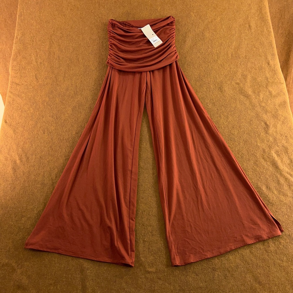 Pinkfilosofy Womens XS Rust Ruched Split Wide Leg Greta Pants NWT
